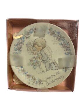 Precious Moments Happy 1st Anniversary Plate With Stand Original Box 1989 Enesco
